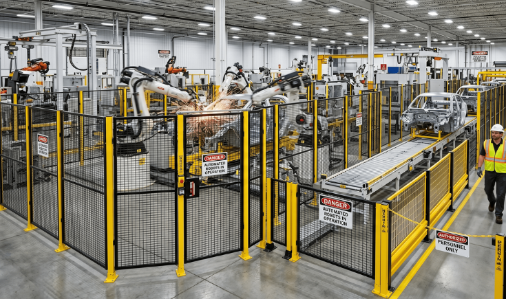 Industrial safety fencing solutions for automotive manufacturing plants