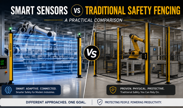 Comparison graph of smart optical safety sensors versus traditional physical modular fencing